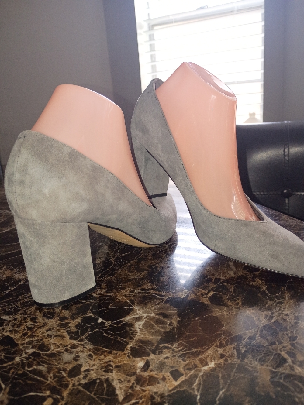 Marc Fisher Gray Suede Pointed-Toe Block Heels - Picture 4 of 9